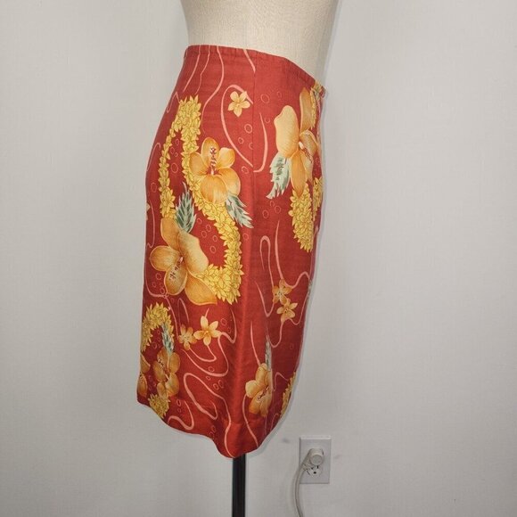 Tommy Bahama Silk Wrap Skirt M Red Hibiscus Floral Mini Hawaiian Lei Aloha Beach - Picture 4 of 9